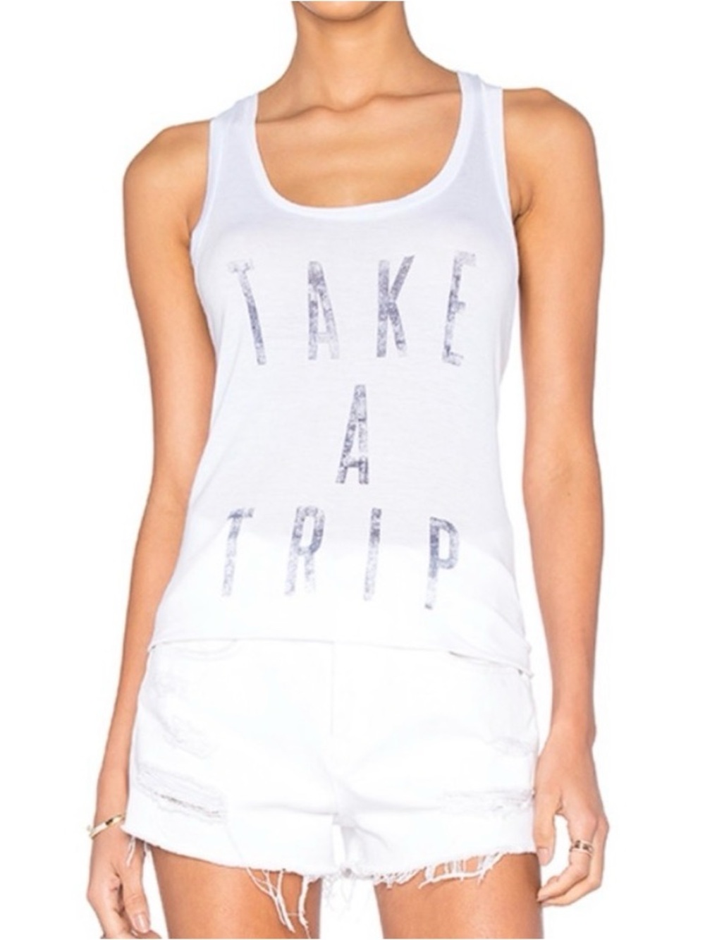 SUNDRY WHITE “TAKE A TRIP” GRAPHIC SLEEVELESS TANK TOP SZ 2/MEDIUM